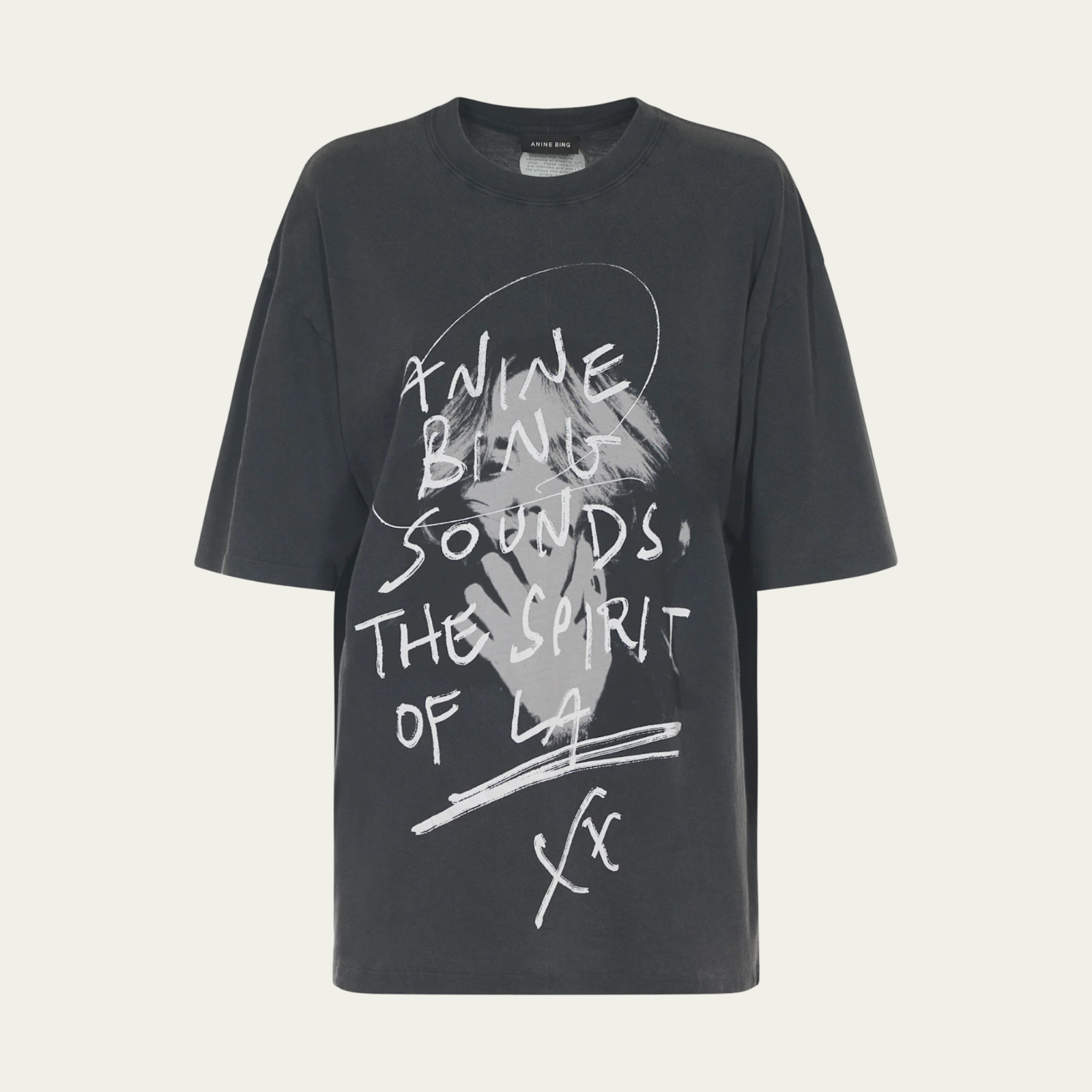 ANINE BING Kent Spirit Tee NWT Sounds of LA Washed Black T-Shirt sz Small