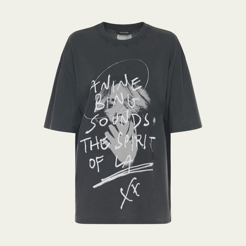 ANINE BING Kent Spirit Tee NWT Sounds of LA Washed Black T-Shirt sz Small