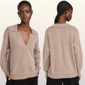 NEW La Ligne Cashmere V Neck Collared Sweater size Medium Camel Wool Pullover