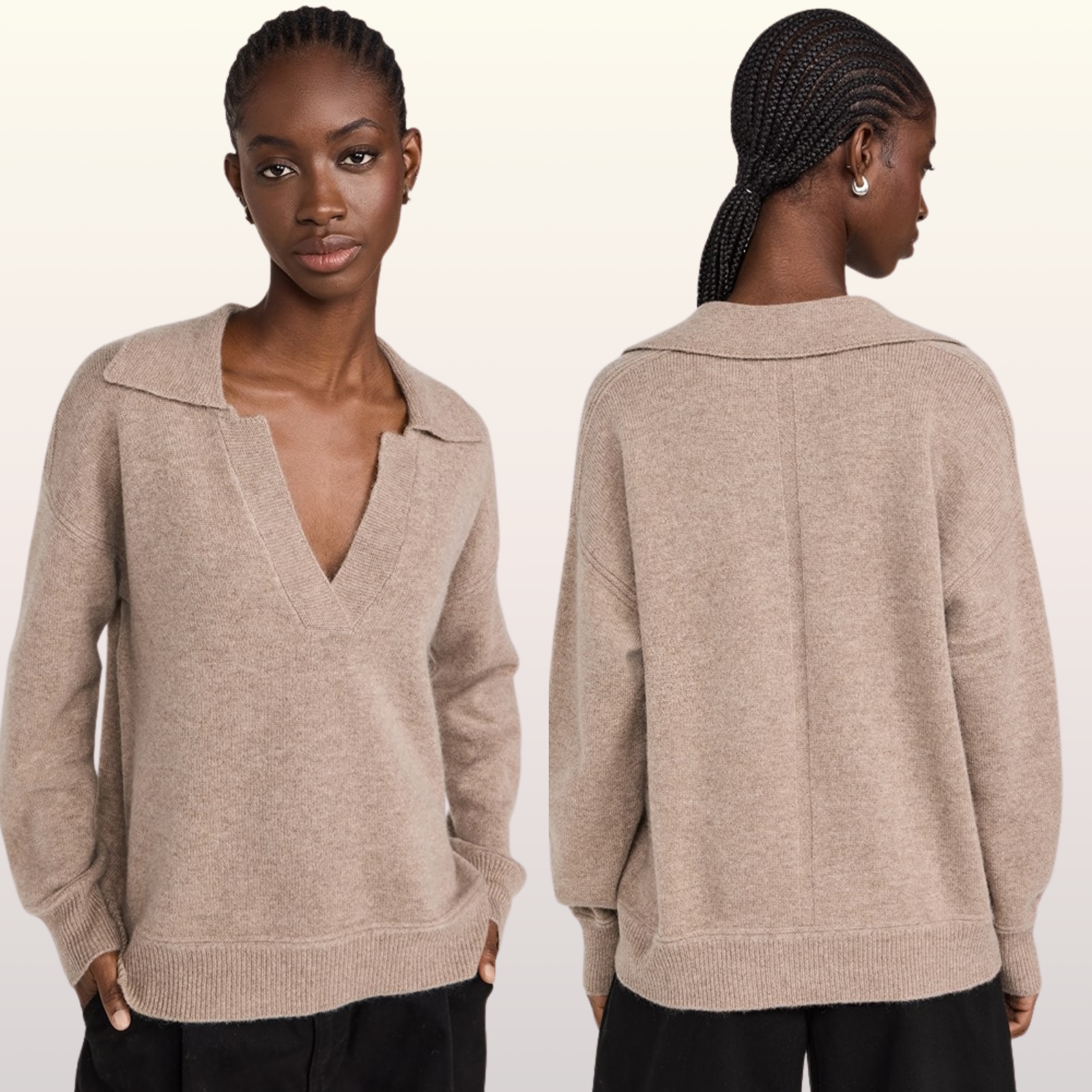 NEW La Ligne Cashmere V Neck Collared Sweater size Medium Camel Wool Pullover