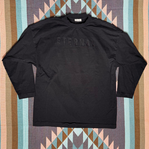 FEAR OF GOD Eternal Oversized Logo-Flocked Long Sleeve Cotton Black T-Shirt