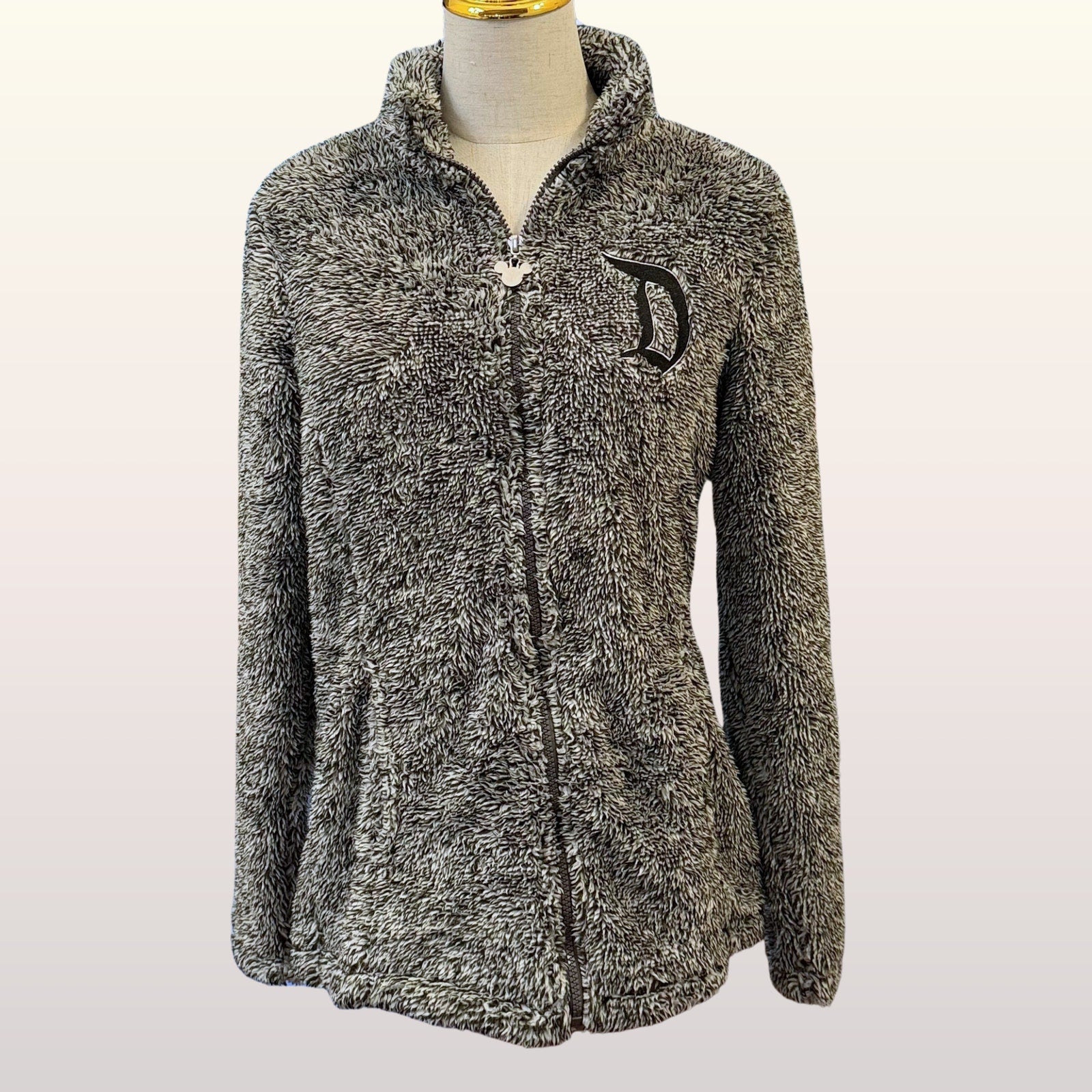 NEW Disneyland Zip-Up Jacket Women's Size Large Gray Fleece Sherpa Disney Parks