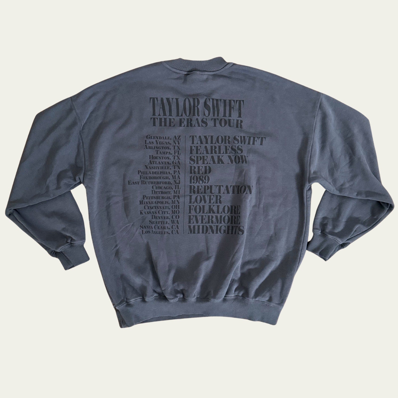 NEW Taylor Swift THE ERAS TOUR Blue Crewneck Sweatshirt sz XS 2024 Dates *Flaw