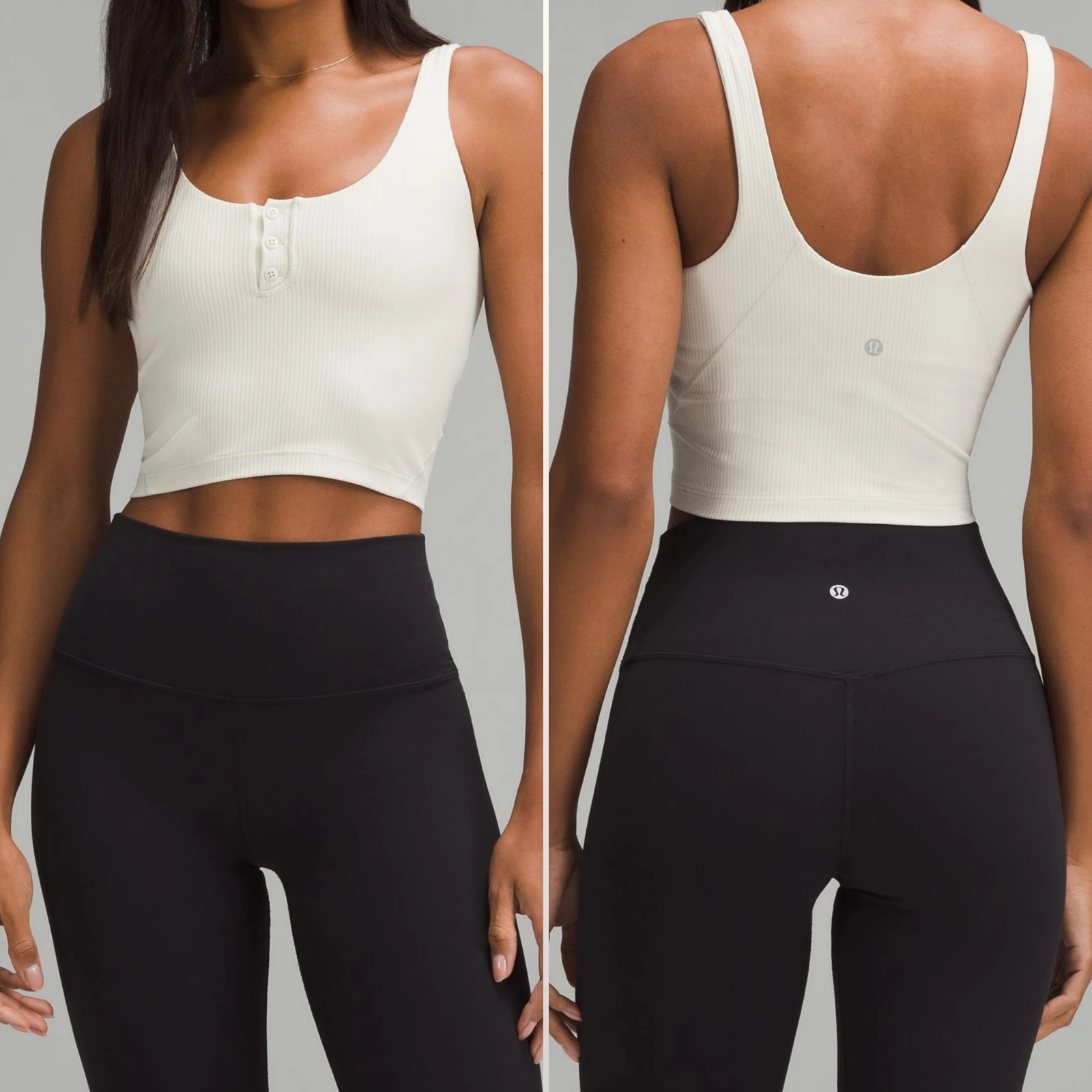 lululemon Align Ribbed Henley Tank Top Light Support A/B Cup sz 8 Crop Bone