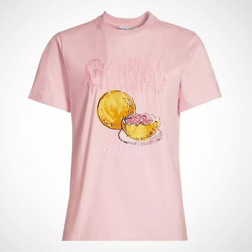 Ganni Pink Basic Jersey Grapefruit Relaxed T-Shirt | Designer Graphic Tee | XS