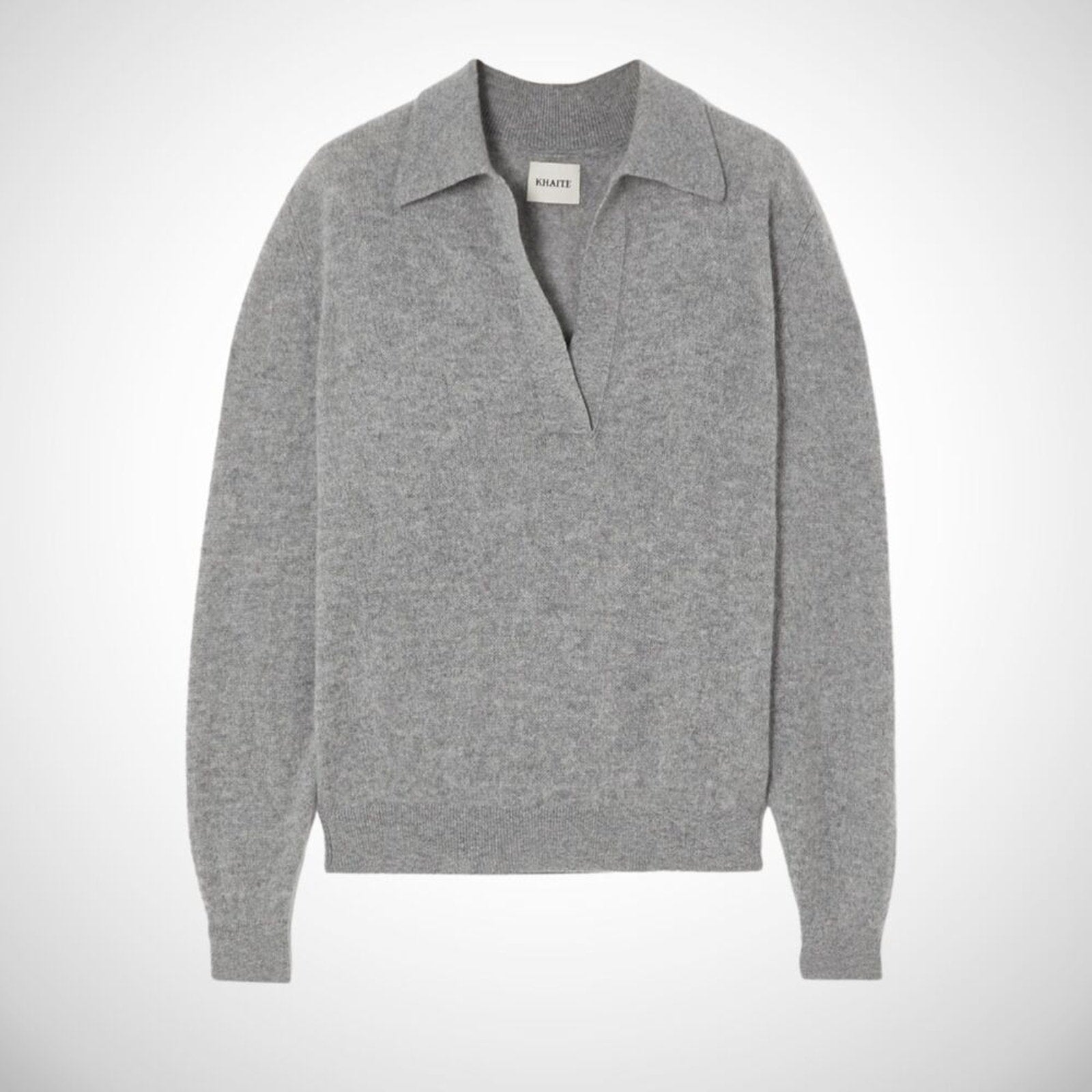NWT KHAITE Jo Grey Cashmere Long Sleeve Polo Neck Sweater Size Large