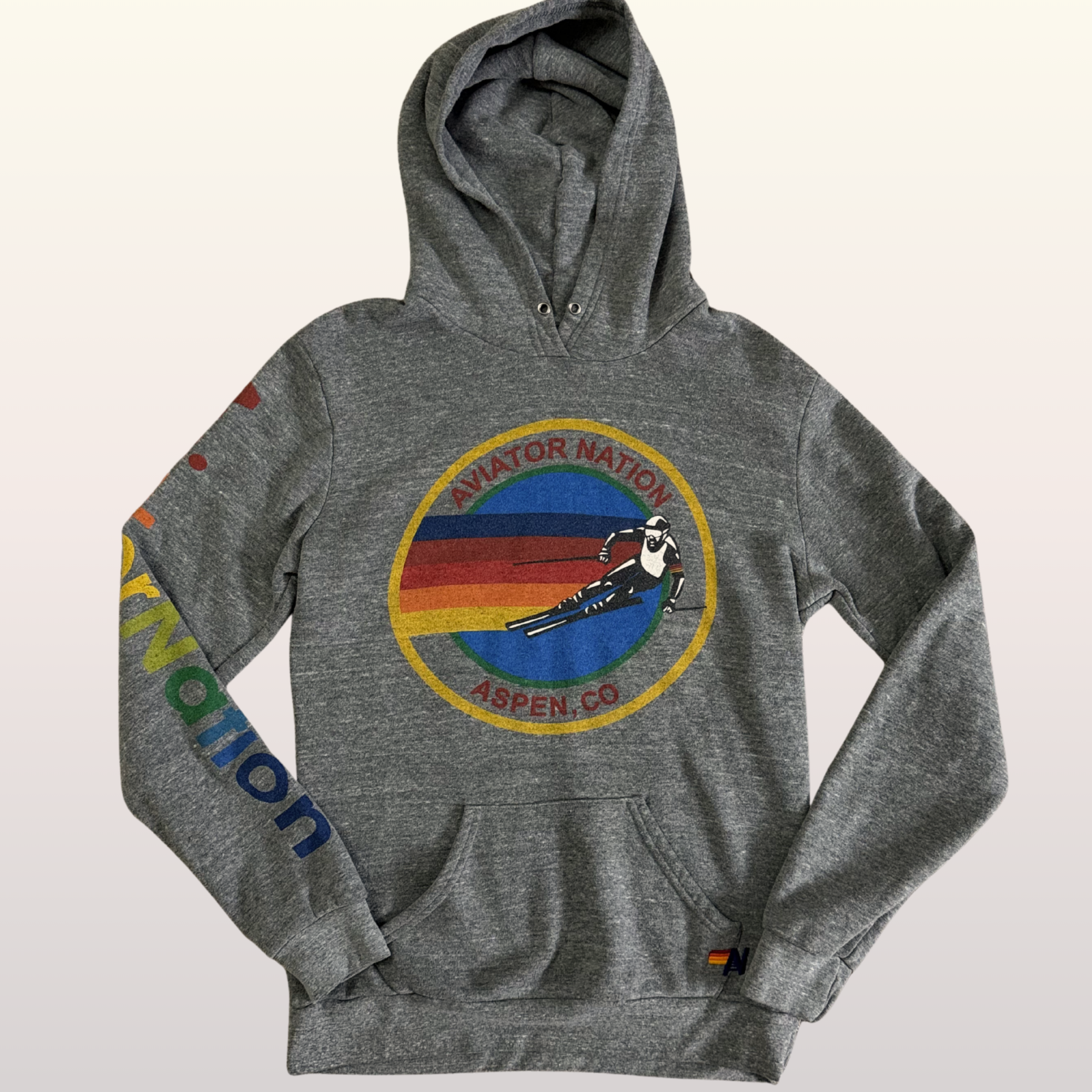 NEW Aviator Nation Hoodie size Large Gray Fleece Pullover Sweatshirt Aspen Co