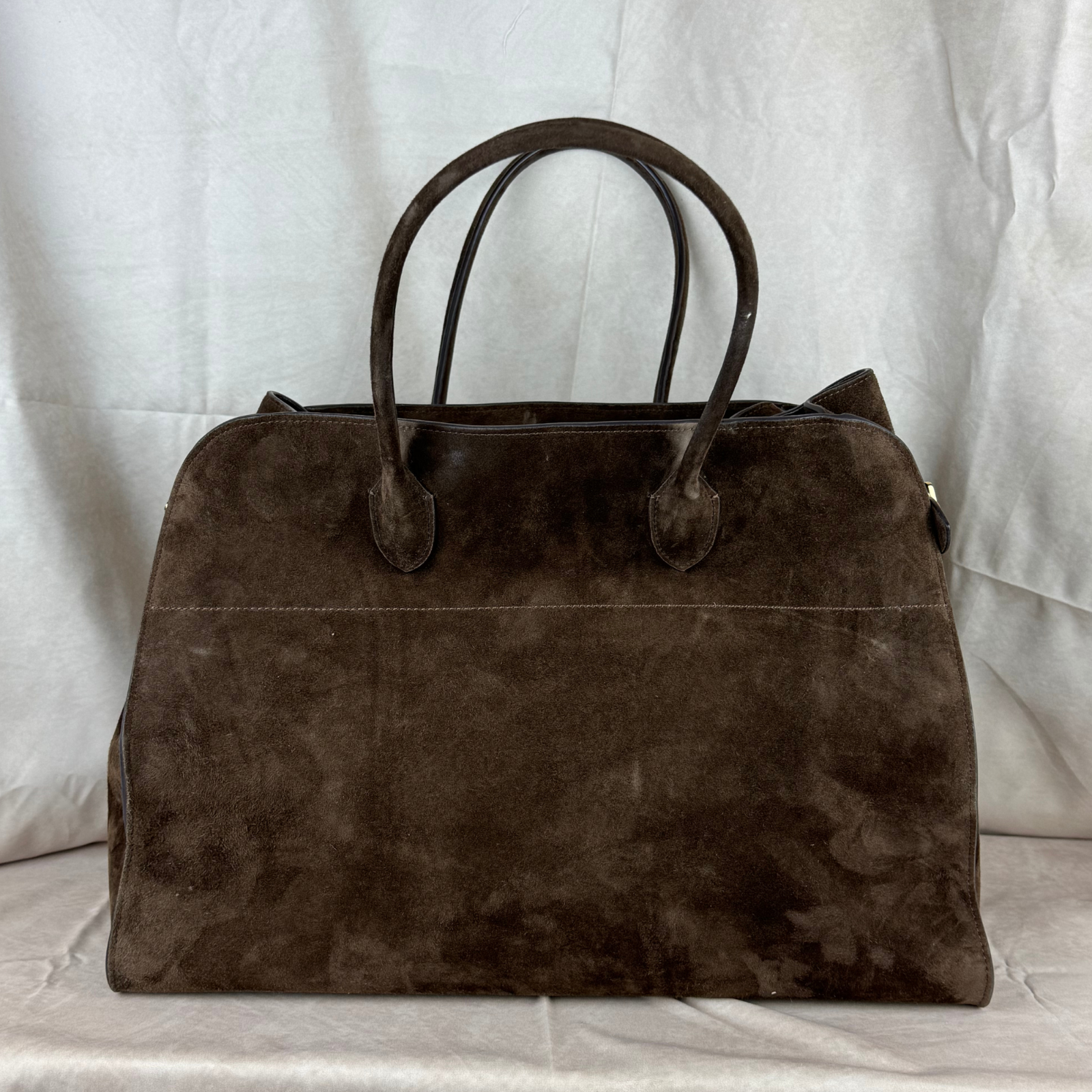 The Row Suede Calfskin Soft Margaux 17 in Mocha 100% Authentic w/Receipt