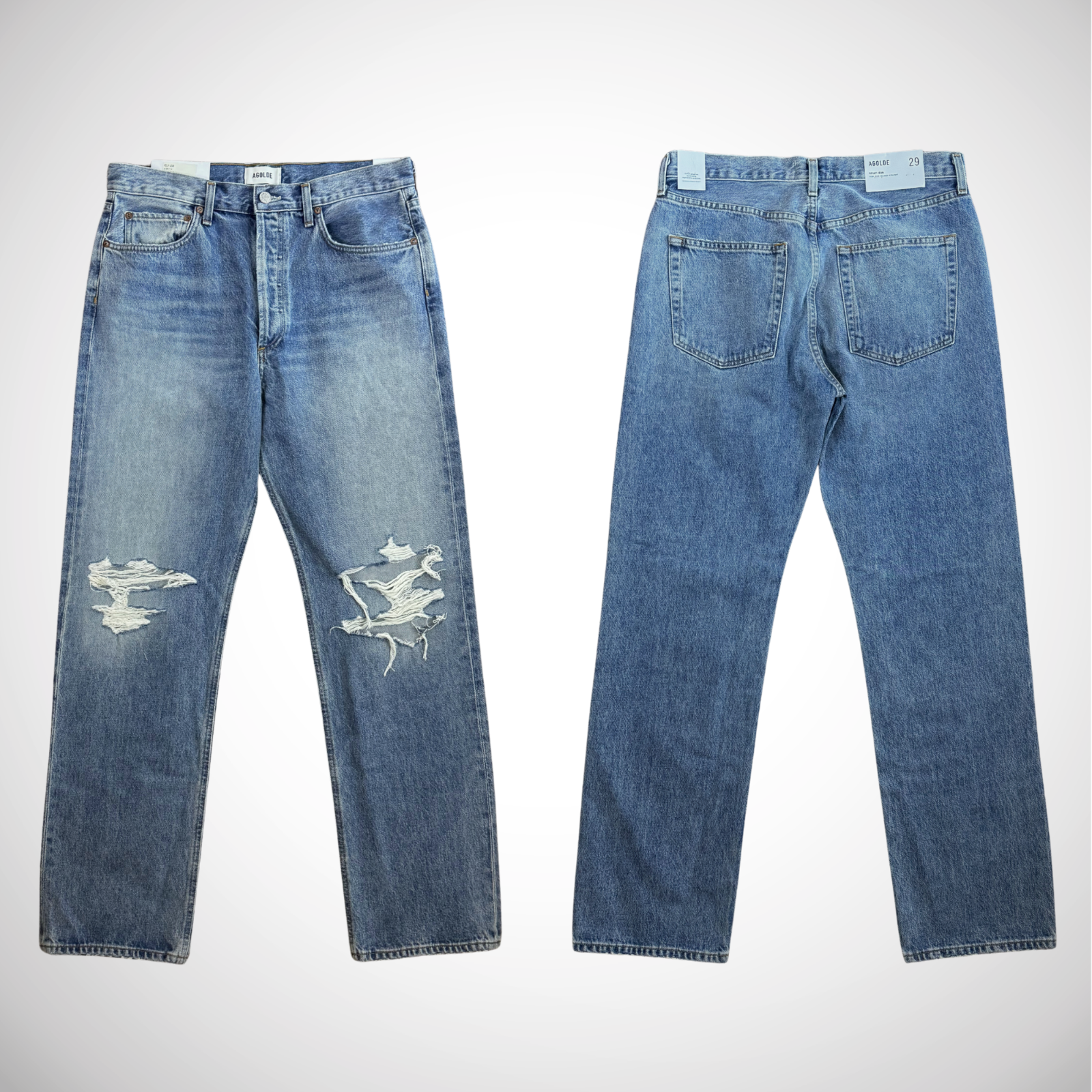 NWT Agolde Kelly Jeans | Blue Distressed High-rise Straight Leg Denim New sz 29