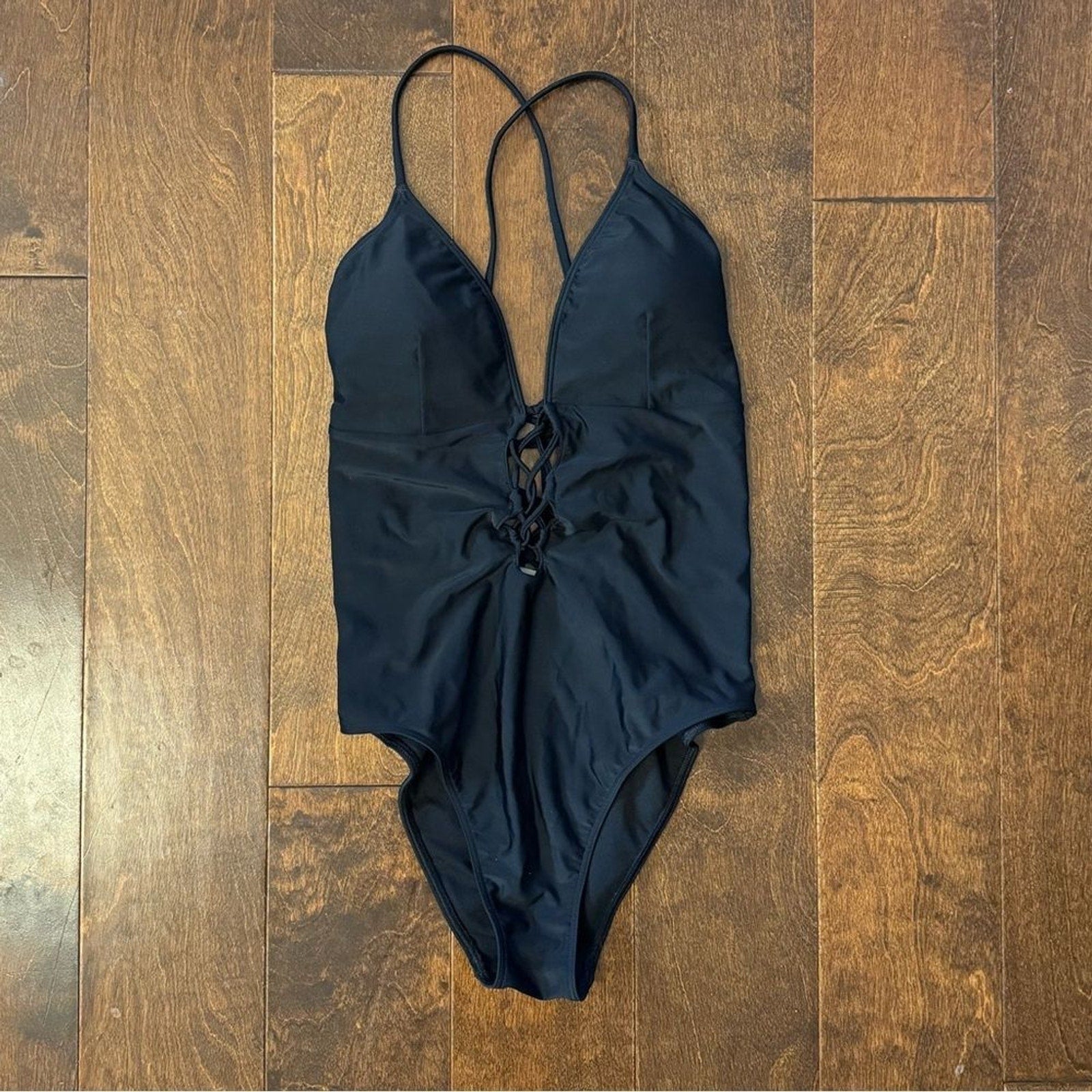 Abercrombie & Fitch Strappy Back Deep Plunge One Piece Swimsuit Y2K 90s Style