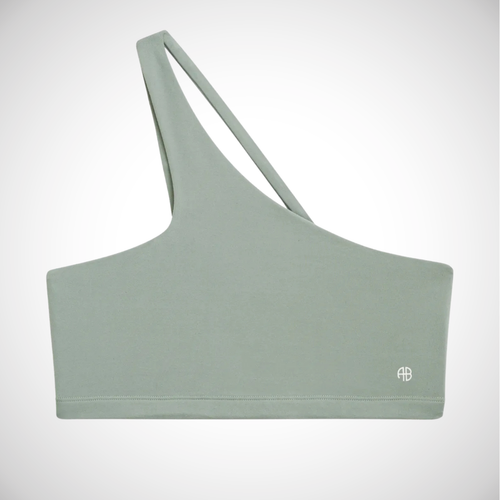 ANINE BING SPORT Jules Sports Bra Asymmetrical Design Artichoke Green size Small