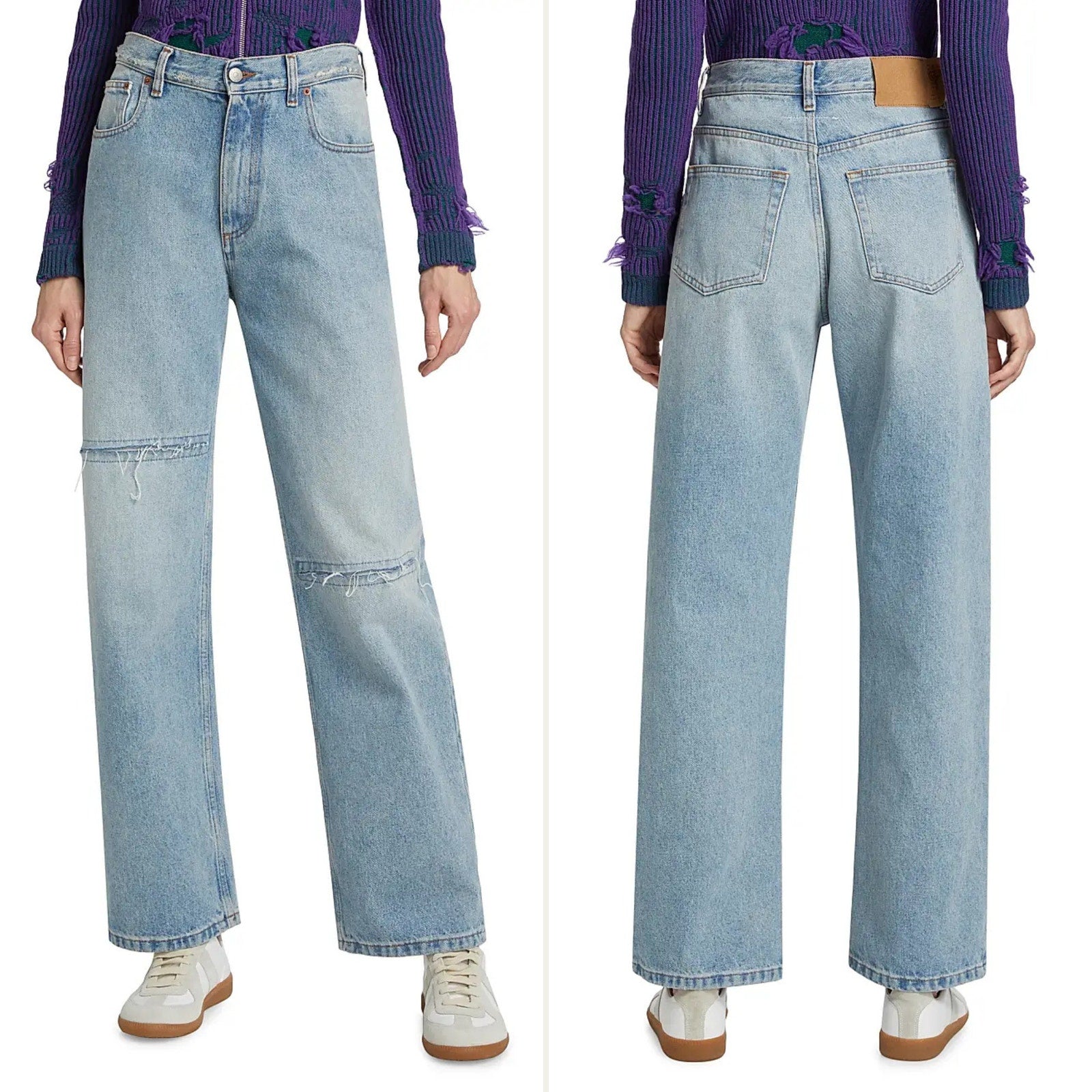 NWT MM6 Maison Margiela Slit Straight-Leg Blue Slash Jeans size 28