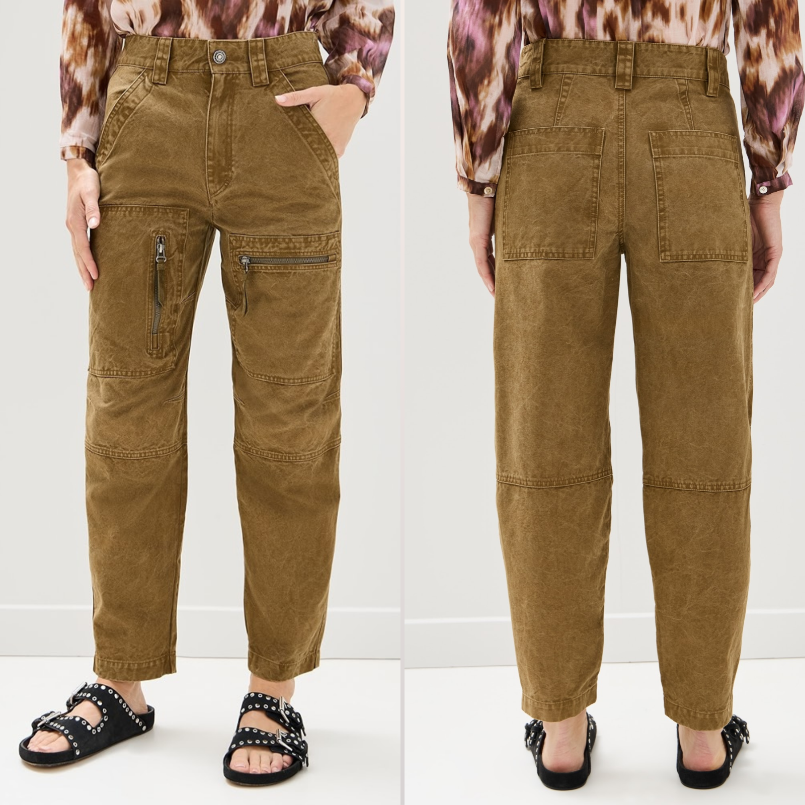 Isabel Marant Étoile Kelyane Pants Sz 40 FR / 8 US Khaki Cargo Straight Leg