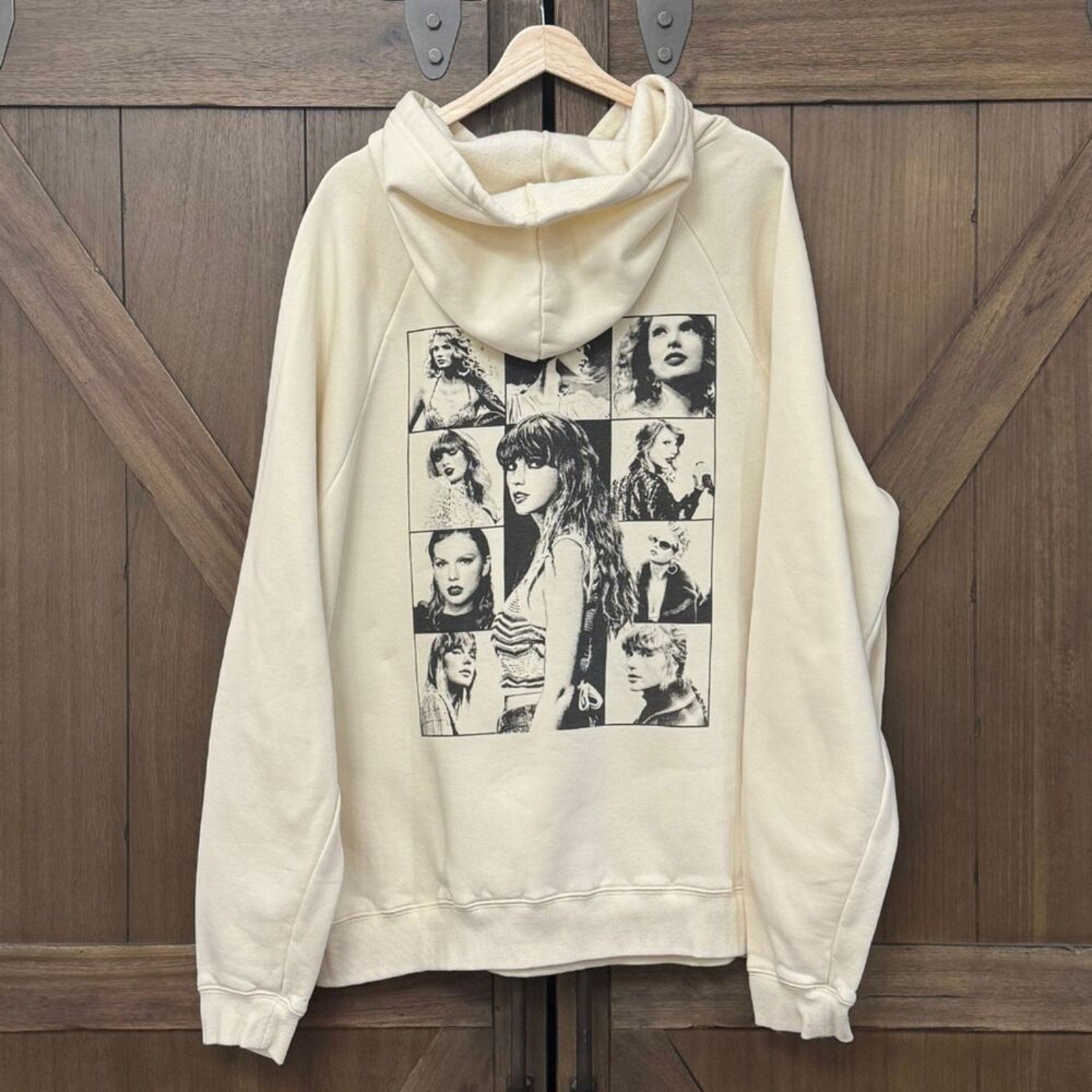 NEW Taylor Swift THE ERAS TOUR Beige Hoodie size Large Black Logo RARE Merch