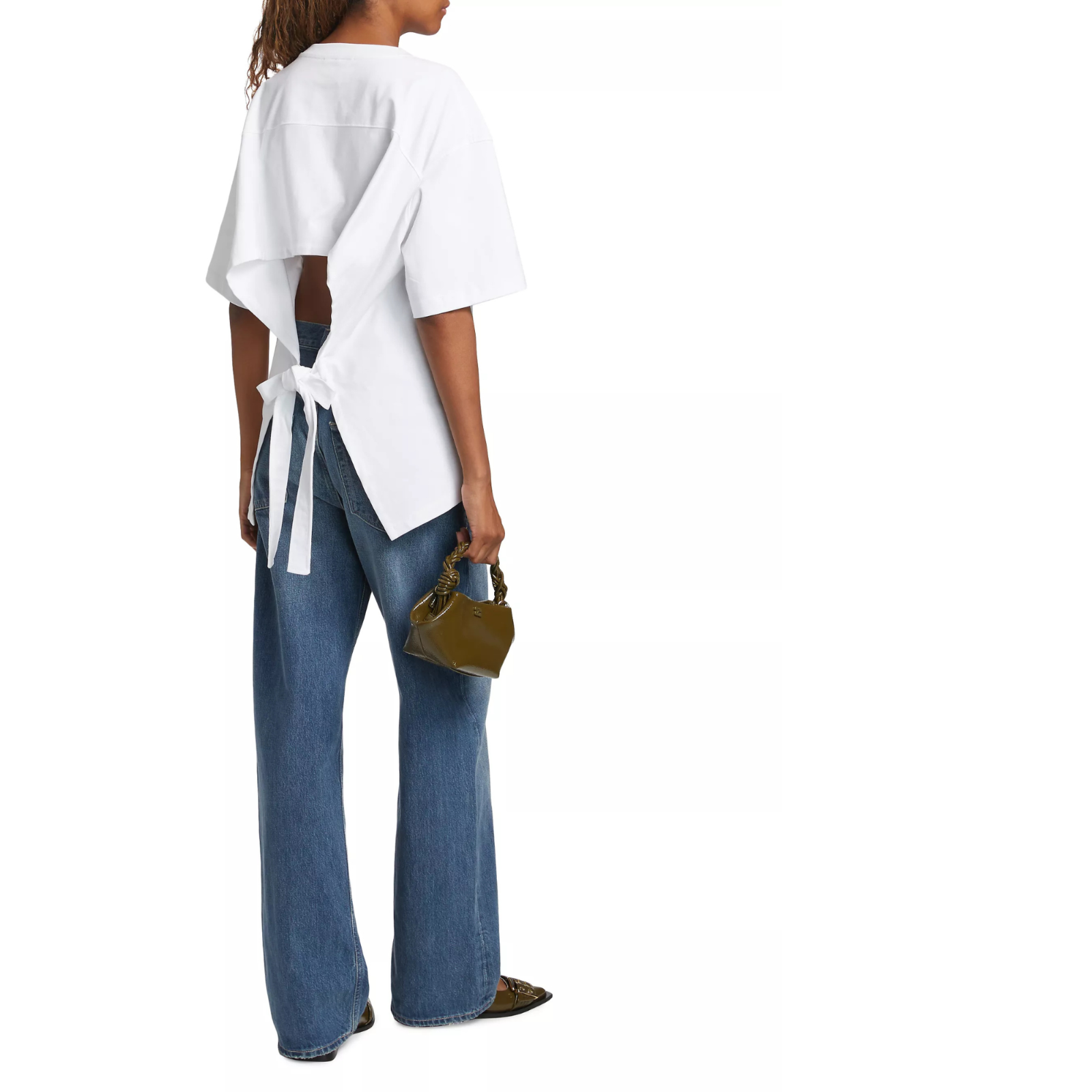 Ganni Heavy Cotton Drop Shoulder Open Back T-shirt Bright White 100% Cotton XS