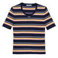 Prada Cotton Crewneck Striped Sweater | sz 38 (US sz 2) Ribbed Logo Short Sleeve