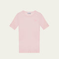 NWT Ganni T4015 SOFT COTTON RIB SS T-SHIRT, Chalk Pink, sz MEDIUM