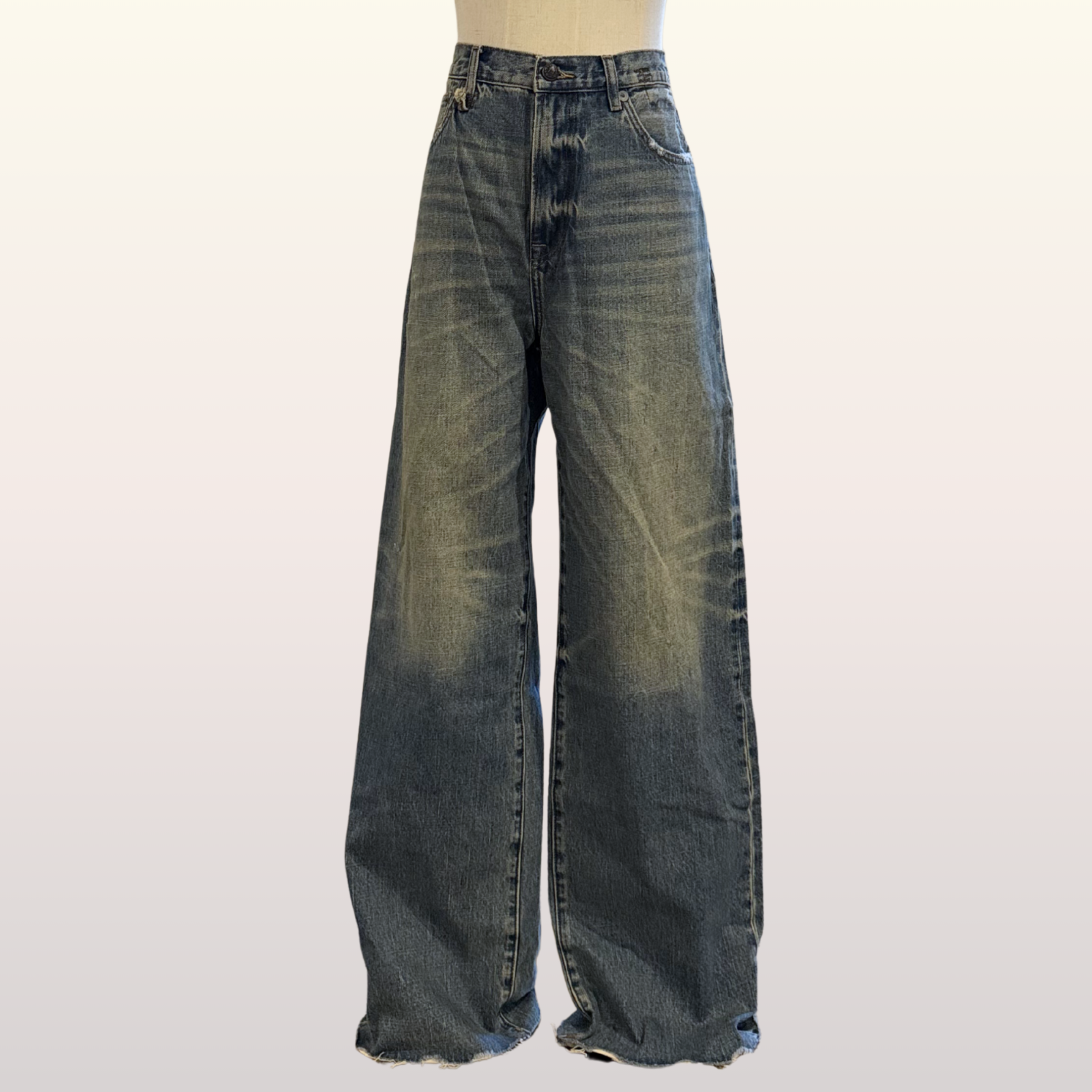 NEW R13 D'Arcy Loose Jeans sz 27 Wide Leg Distressed Mid Rise $595 Clinton Blue