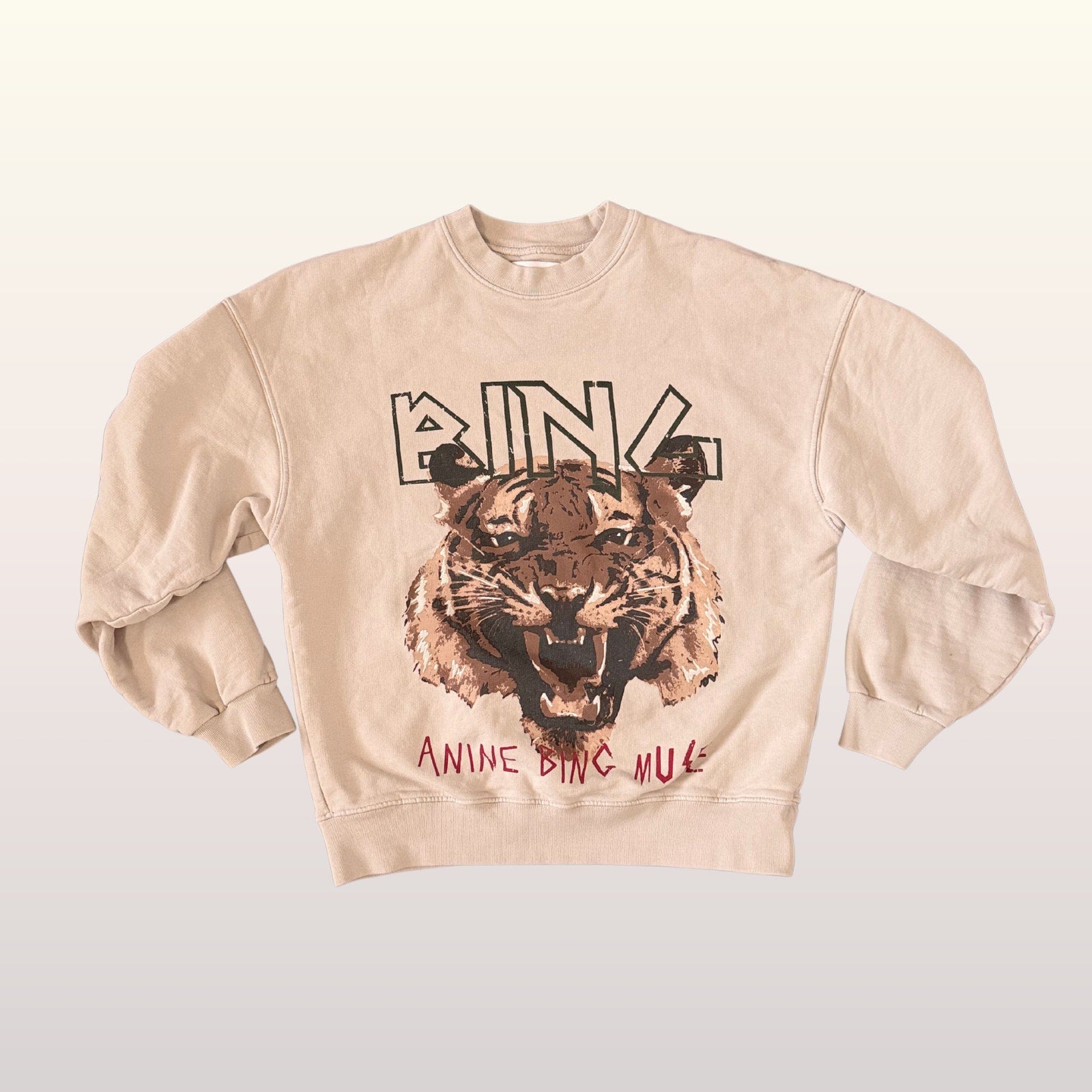 Anine Bing TIGER MUSE Sweatshirt Bone Tan Size Small 100% Cotton Crew Neck Logo