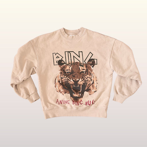 Anine Bing TIGER MUSE Sweatshirt Bone Tan Size Small 100% Cotton Crew Neck Logo
