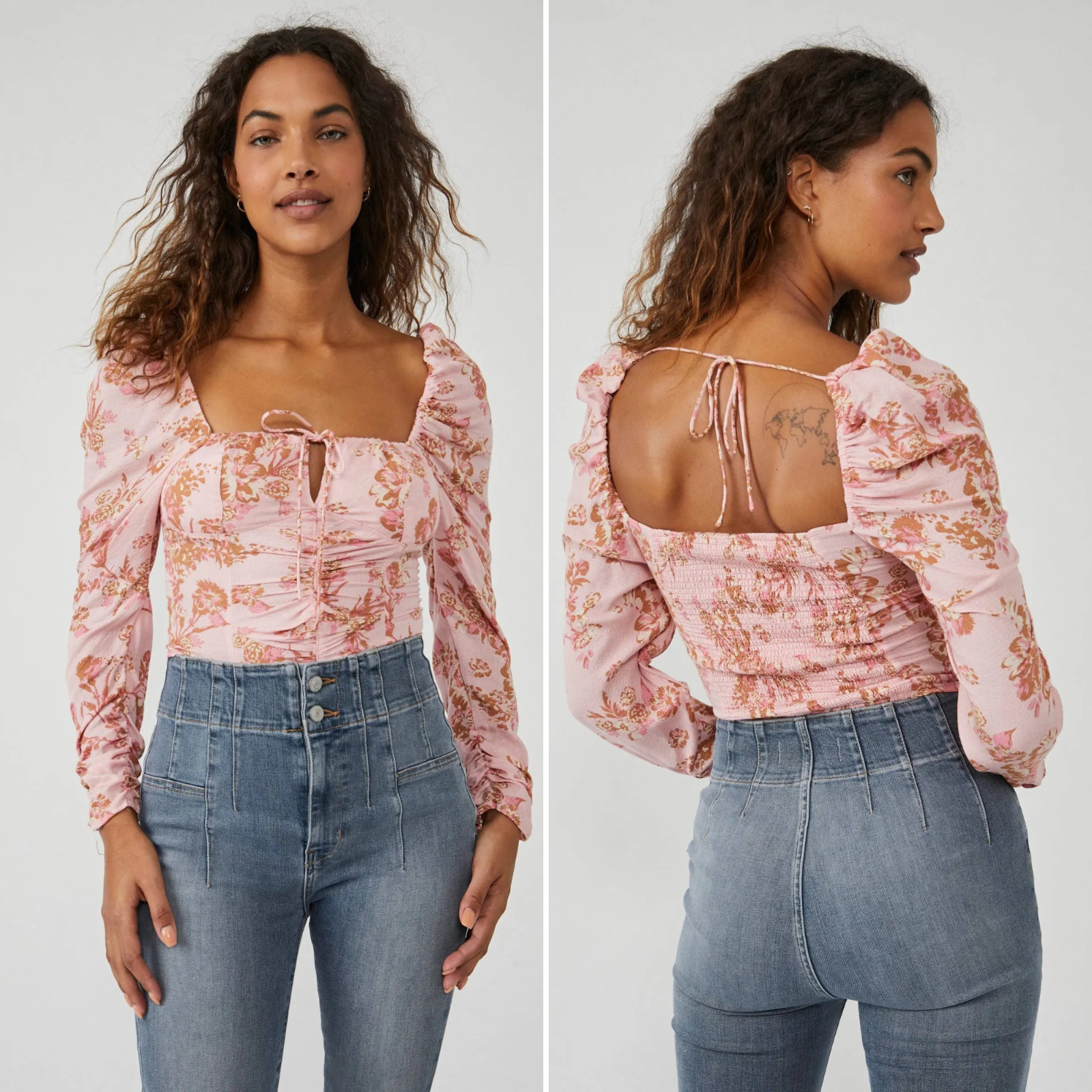 Free People Cottagecore Boho Floral Puff Sleeve Square Neck Top S